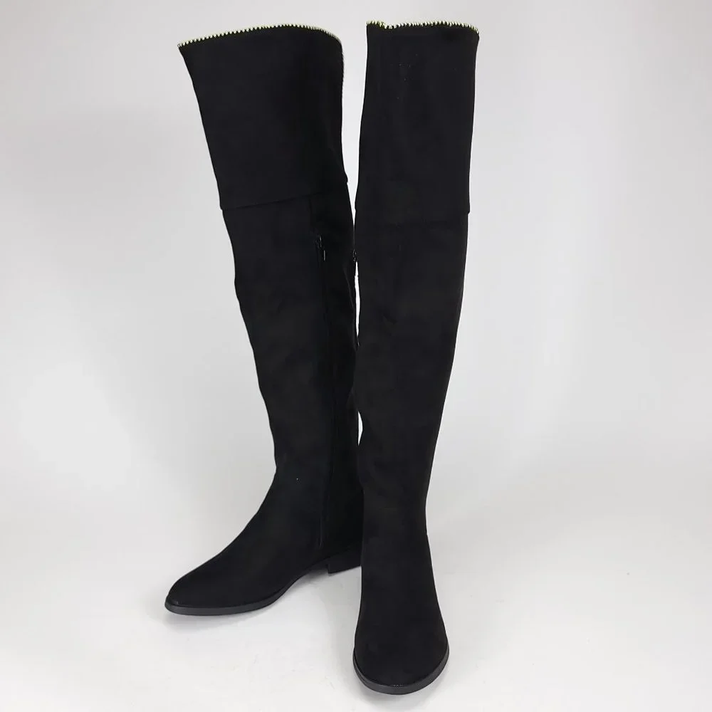 XOXO‎ Tristen Black Faux Suede Over The Knee Beaded Trim Flat Boots Women 7.5M